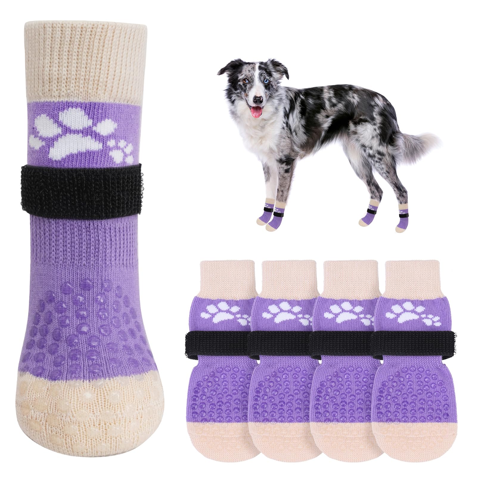 SCENEREAL Dog Socks to Prevent Licking Paws for Hot Pavement Anti Slip - Dog Shoes Boots&Paw Protectors for Hardwood Floors, Double Sides Grips for Small Medium Large Senior Dogs, Purple M โ image 1