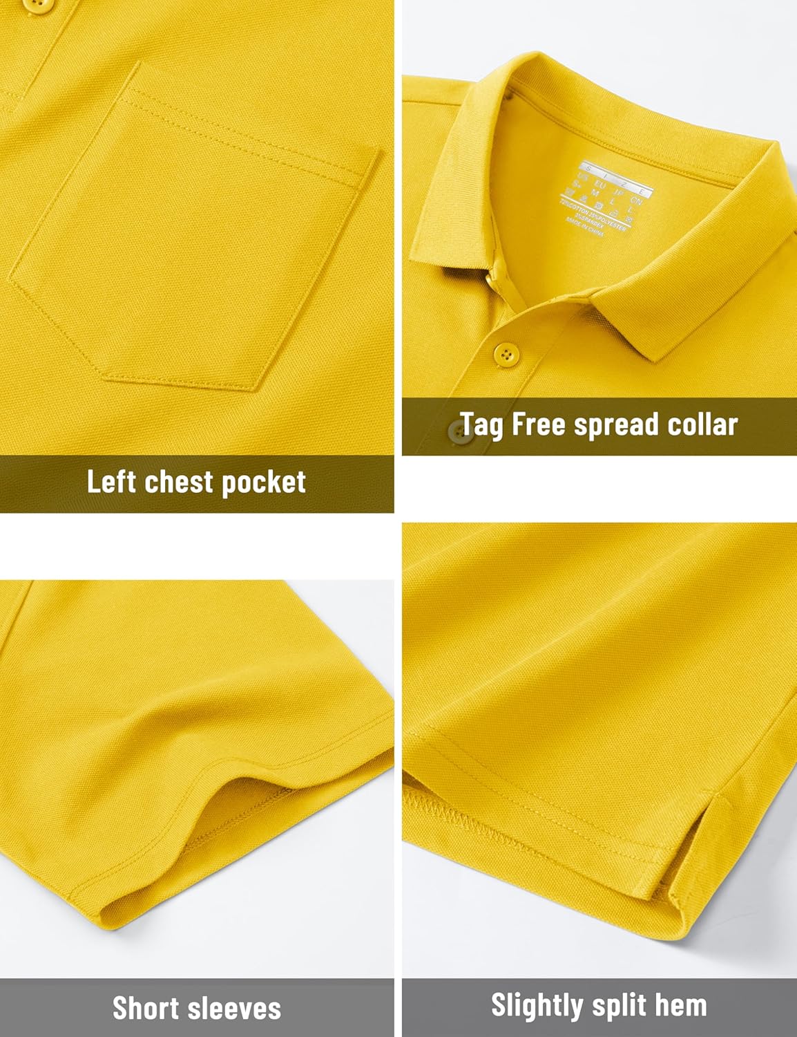 TACVASEN Men's Polo Shirts Short Sleeve with Pocket Cotton Pique T-Shirts 3 Buttons Casual Polo Moisture Wicking Golf Shirts - Image 5