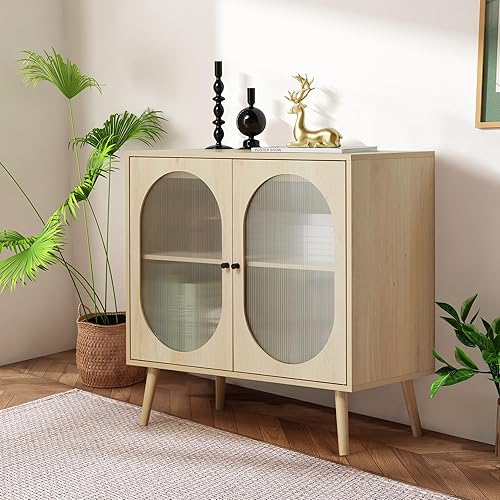 Aparador de buffet, armario de almacenamiento moderno con 2 puertas y estantes ajustables para cocina, sala de estar, pasillo, natural