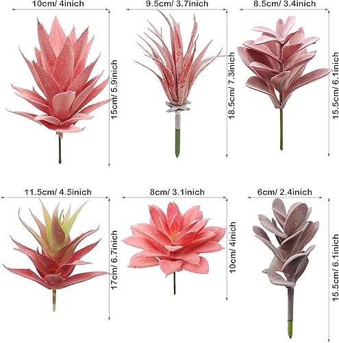 Miniatura 4 de Woohome 20 plantas suculentas artificiales, suculentas falsas rojas, surtido de suculentas falsas sin maceta, flocadas en diferentes tipos para