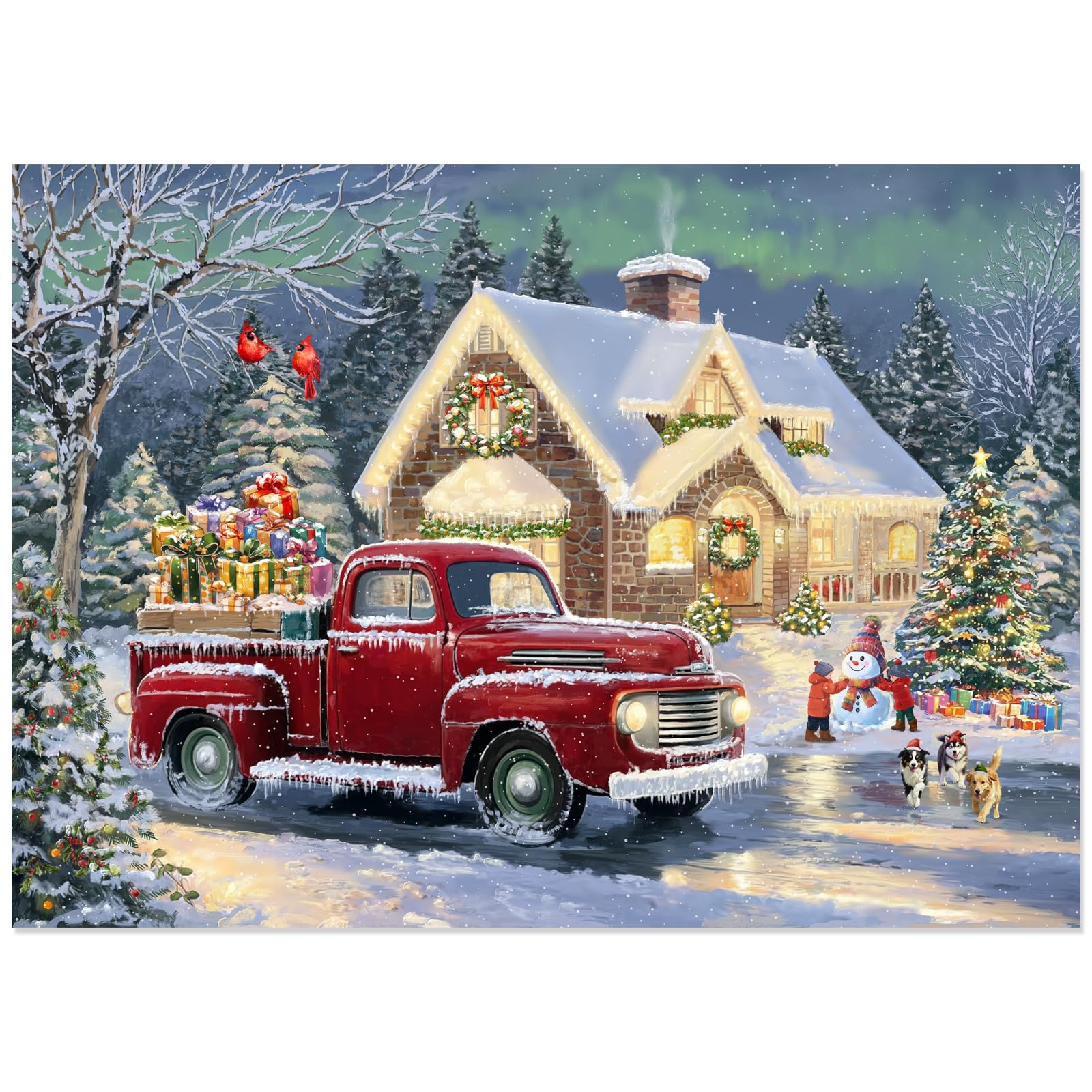 Fltengle Christmas Jigsaw Puzzles for Adults 1000 pieces, Christmas decoration, Christmas Snow House Puzzle with House and Red Truck