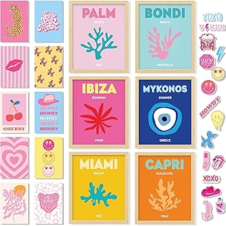 97 Decor Beach Preppy Room Decor Aesthetic - Preppy Posters for Bedroom, Cute Preppy Pictures Wall Decor, Pink Preppy Art Prints, Beachy Room Decor for Teen Girls College Dorm Decorations (UNFRAMED)