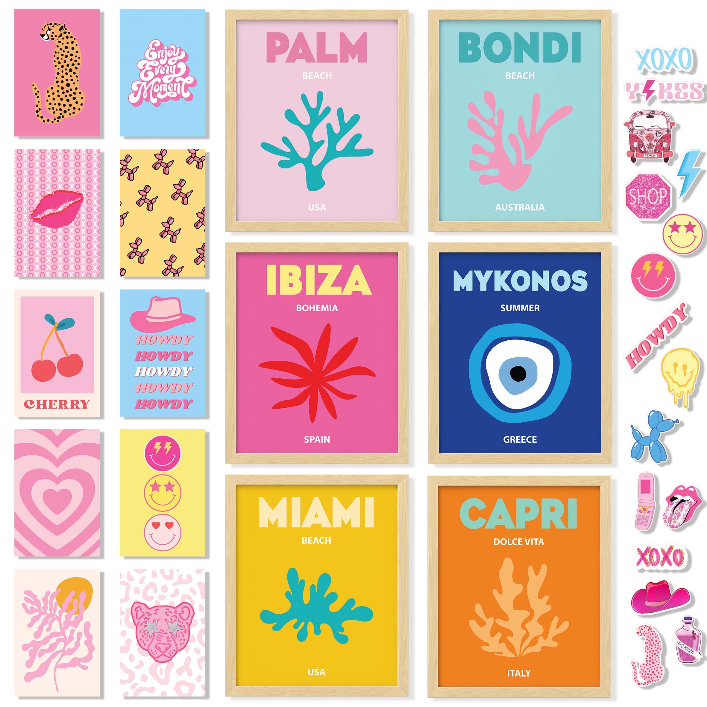 97 Decor Beach Preppy Room Decor Aesthetic - Preppy Posters for Bedroom, Cute Preppy Pictures Wall Decor, Pink Preppy Art Prints, Beachy Room Decor for Teen Girls College Dorm Decorations (UNFRAMED)