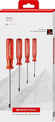 PB Swiss Tools - 4 destornilladores clásicos para tornillos Phillips, modelo #1562.CBB, juego en caja de cartón, destornilladores