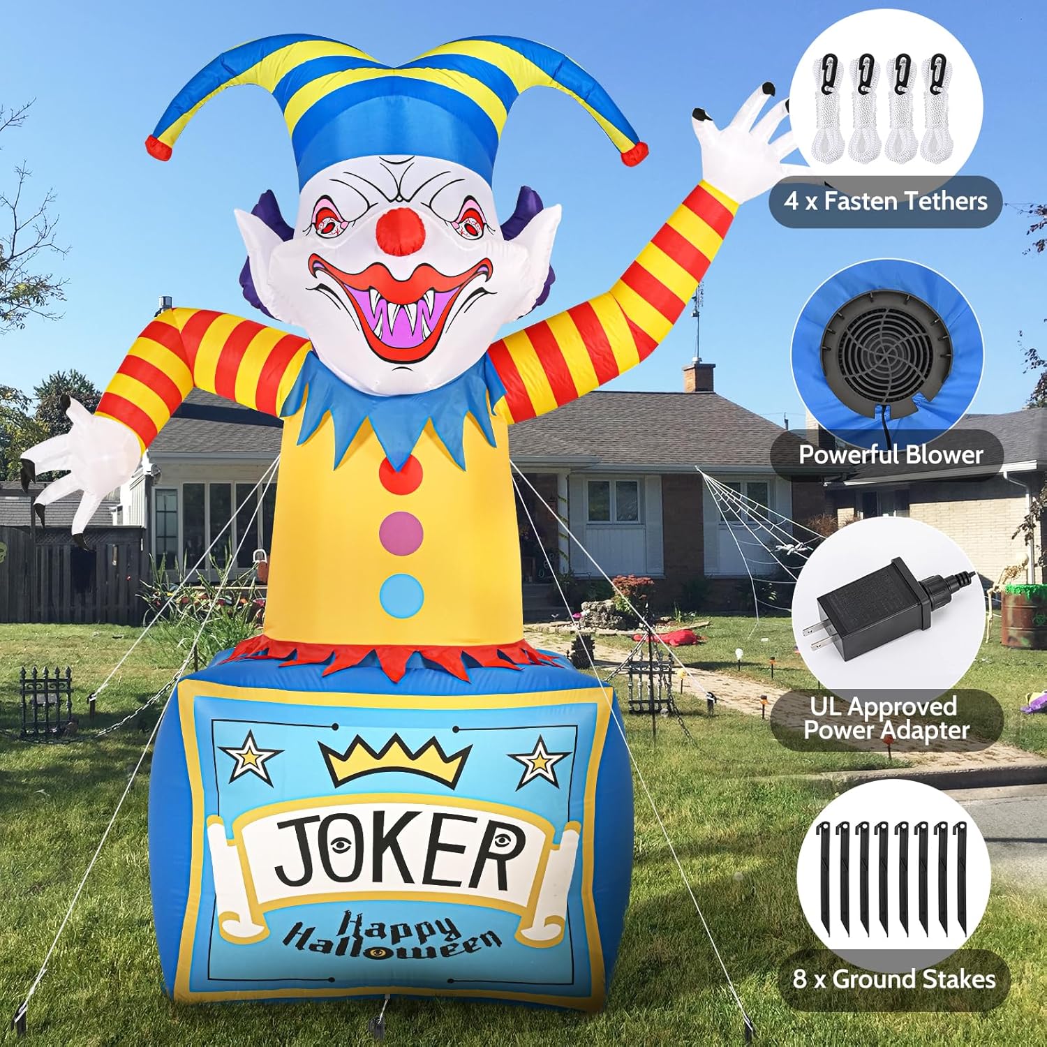 8 FT Halloween Inflatable Clown with Dynamic LED Lights