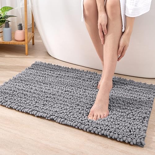 Miniatura 9 de DEXI Tapete de baño antideslizante, absorbente y suave, lavable de felpilla para bañera, inodoro, ducha, entrada, 20 x 32 pulgadas, color gris