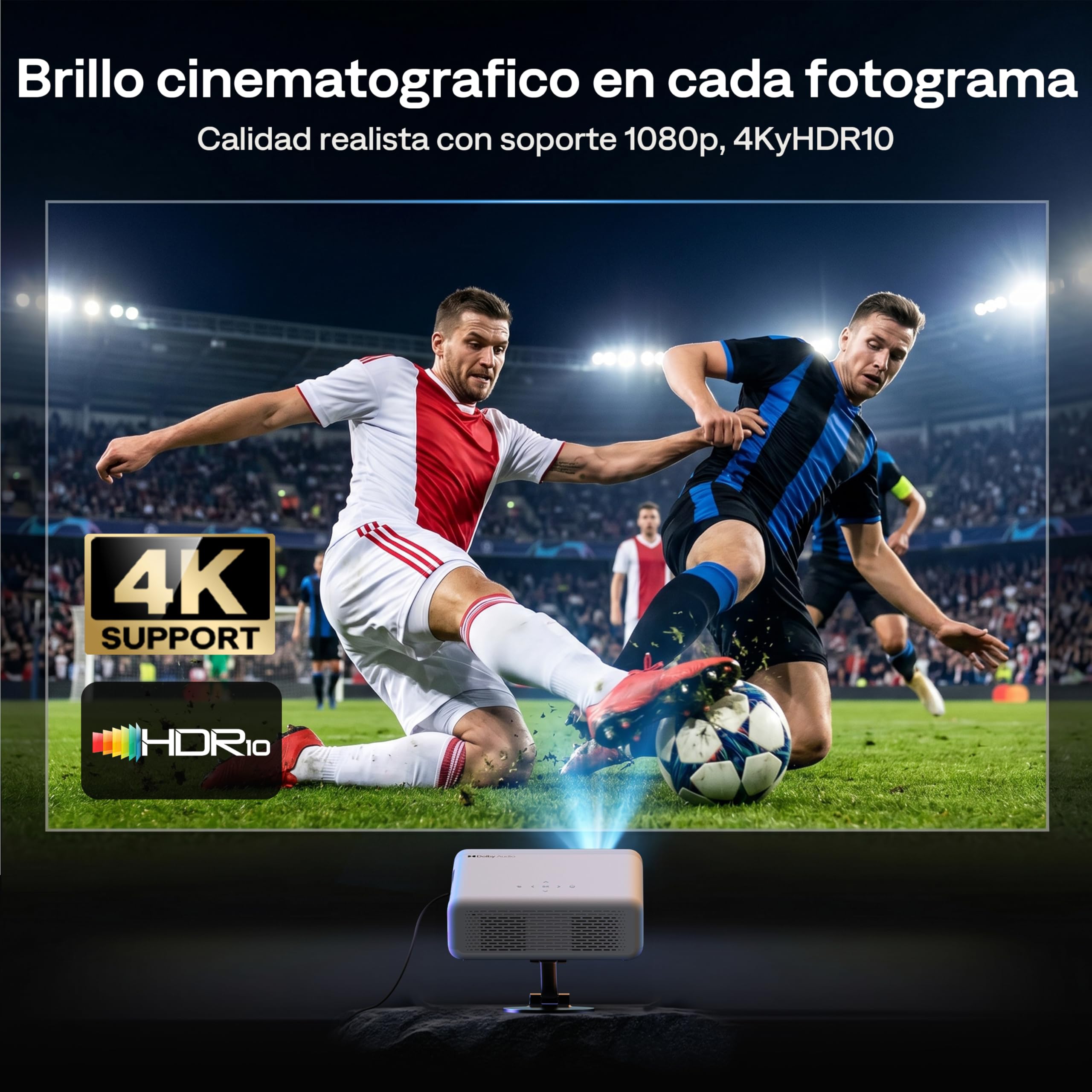 Proyector 4K Soporte【Oficial NetfIix/Auto Focus/Keystone/DoIby Audio】 AURZEN Eazze D1 Proyector Full HD 1080P Nativo, con Bluetooth y Wi-Fi, con una Aplicación Incorporada Youtube/Prime Video
