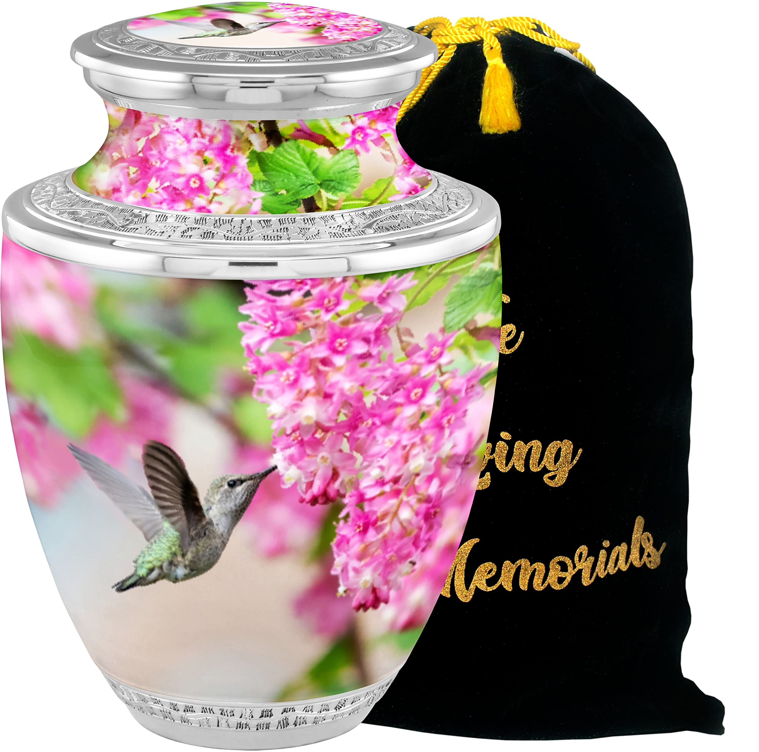 Photo 1 of Aesthetic Hummingbird Cremation Urns - Handcrafted Funeral Decorative Urns for Adult Male and Female Ashes - 200lbs Burial Urns with Velvet Bag