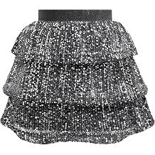 Bezioner Girls Sequin Layered Glitter Skirt - Sparkly Ruffle Elastic Waist Skater for Kids 5-14 Years