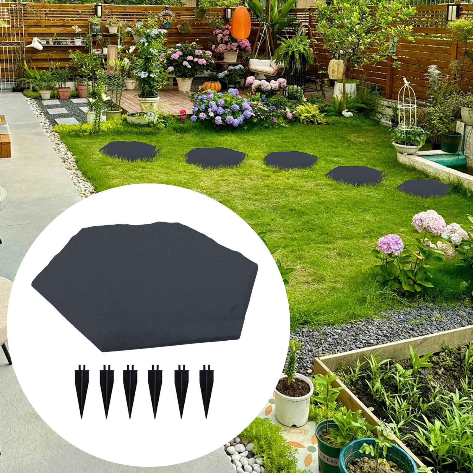 Pas Japonais, Décoration de Sol Extérieur, Lot de Dalles de Jardin avec Piquets pour Chemins Terrasse Piscine Aire de Jeux Extérieur
