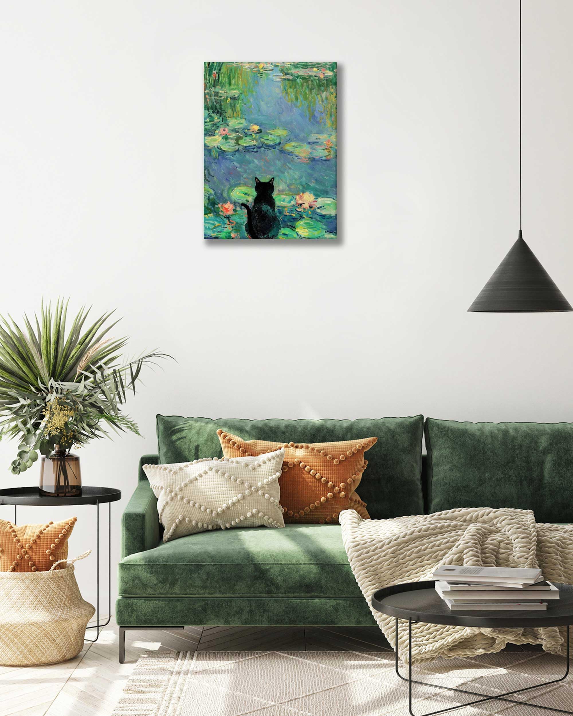 Quadro Stampa Artistica Gatto E Monet - 40,6x61 Cm Con Cornice Nera - Arredo Parete