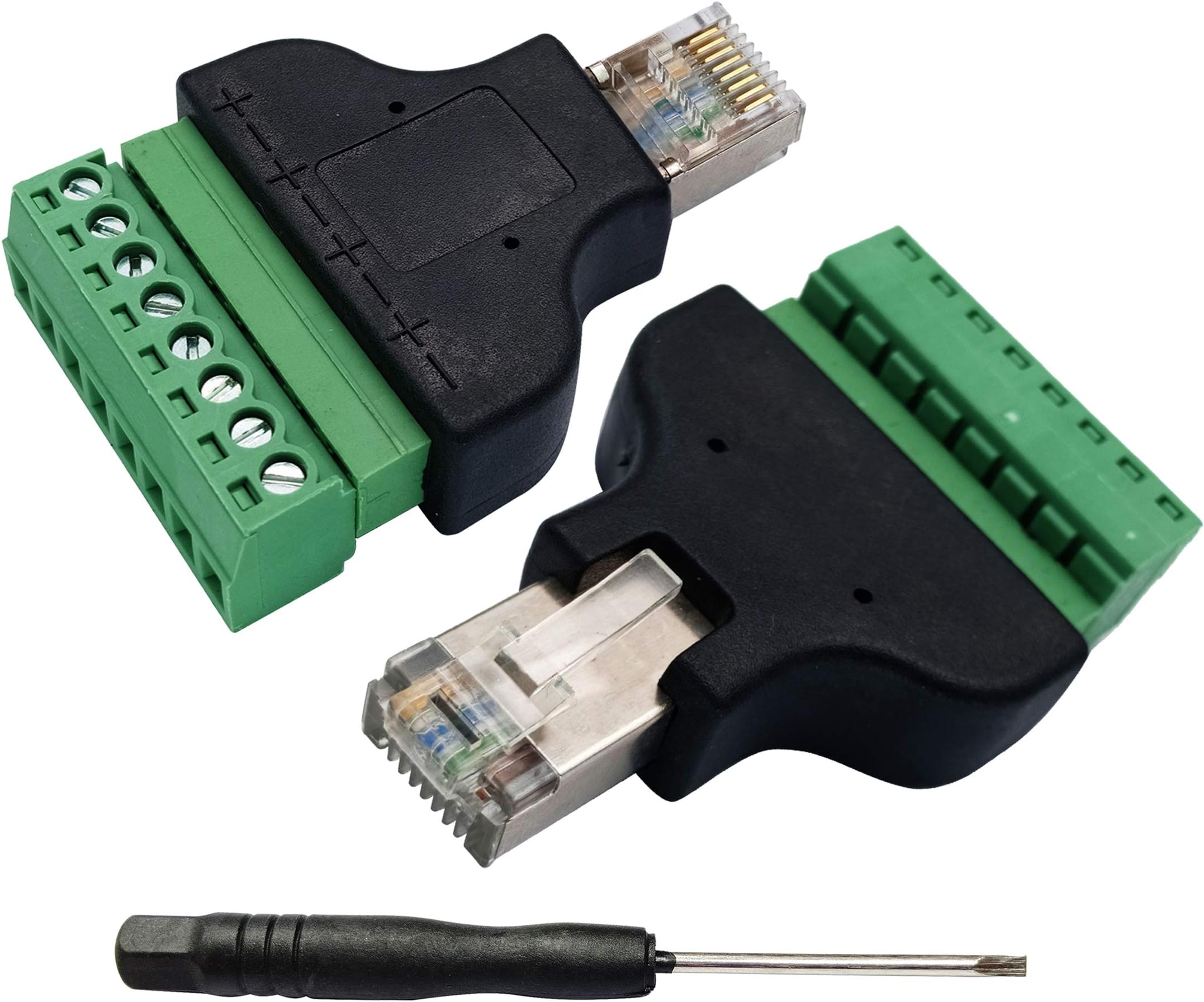 RJ45 Screw Terminal RJ45 8P 8C Male to 8Pin Female Bolt Screw Type terminals Ethernet Net Network Plug for AV CCTV UTP DVR Cat5 Cat6 Cat7 Coupler(2 Pack/Male)