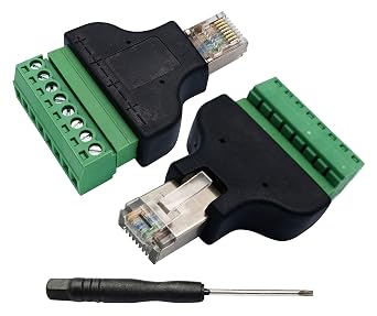 RJ45 Screw Terminal RJ45 8P 8C Male to 8Pin Female Bolt Screw Type terminals Ethernet Net Network Plug for AV CCTV UTP DVR Cat5 Cat6 Cat7 Coupler2 Pack/Male