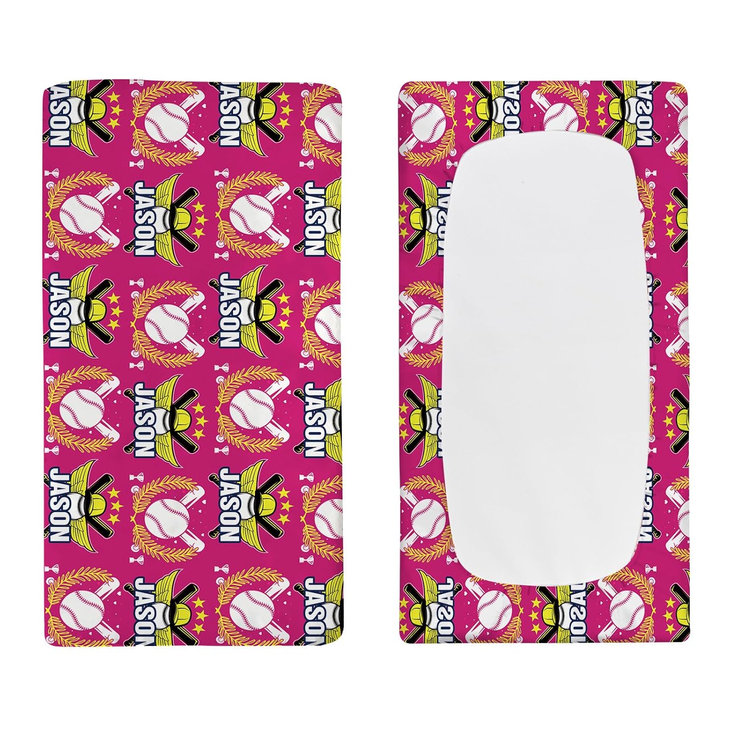Personalized Baby Changing Pad Cover - Diaper Changing Table Sheet Muslin Baby Fitted Sheet for Bassinet Crib Baseball Pink(16"x32")