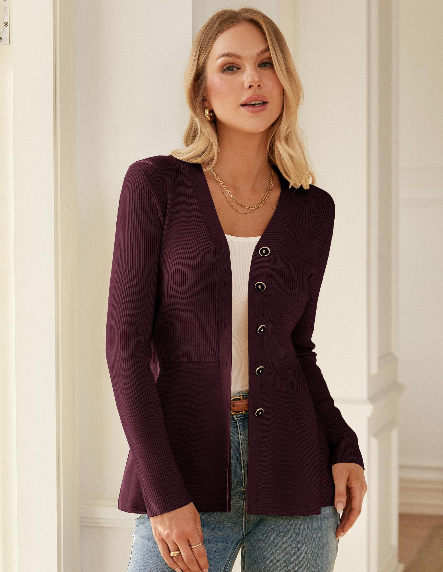 GRACE KARIN Chaqueta de punto para mujer, línea A, manga larga, cárdigan de otoño, tiempo libre, bolero, chaqueta elegante