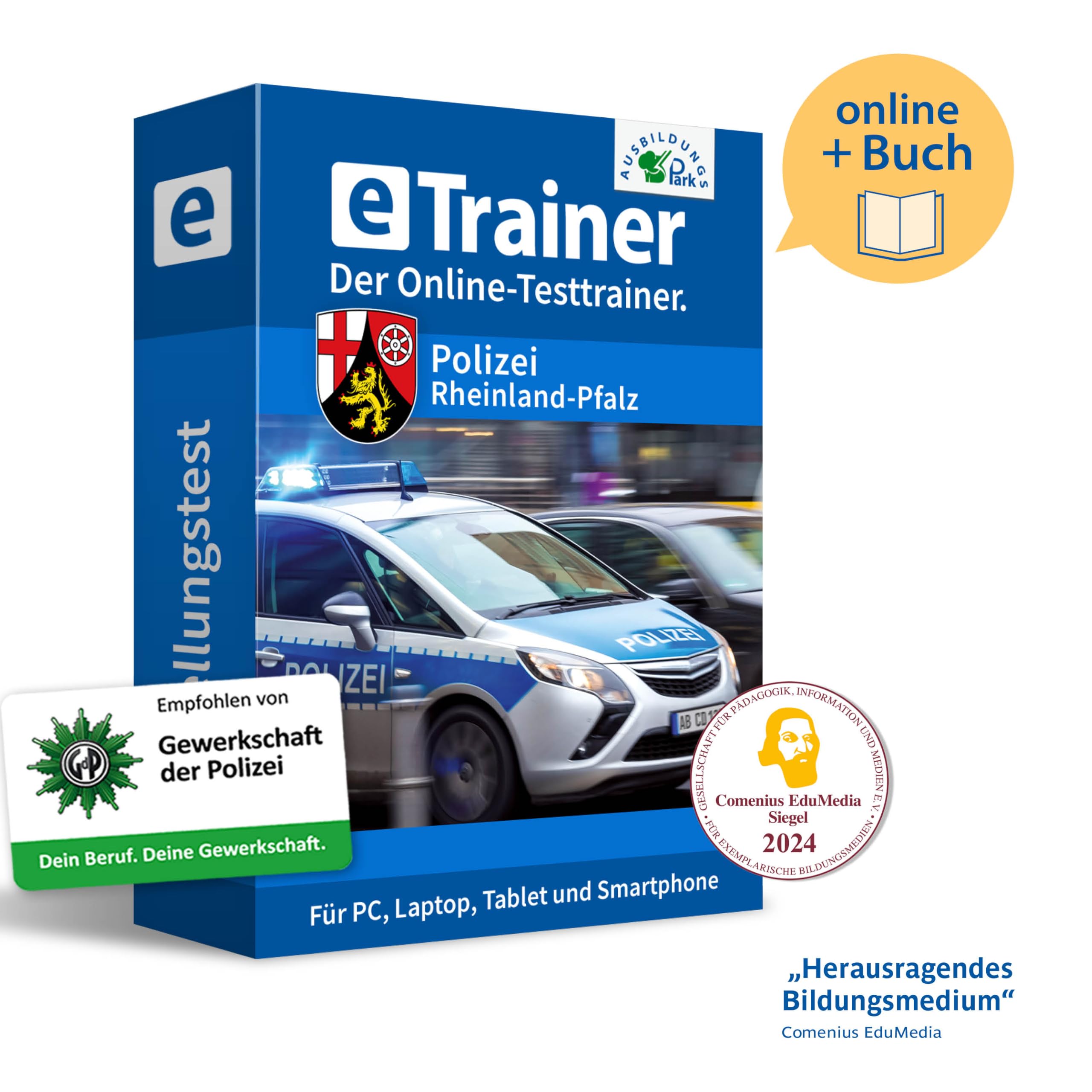 Einstellungstest Polizei Rheinland-Pfalz Prüfungspaket | Online-Trainer mit Logik-Buch | Aufgaben mit Antworten und Lösungswegen | Auswahlverfahren erfolgreich bestehen | Deutsch, Mathe, Logik …