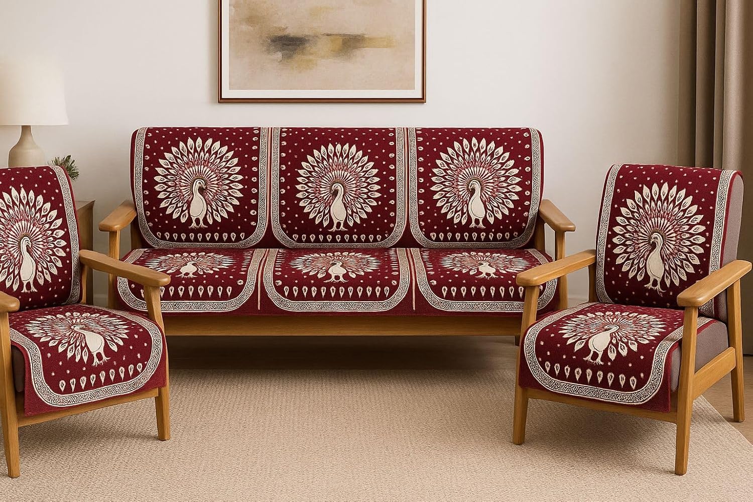 Full Sofa Set Cover, Protective Couch Slipcover for Living Room Furniture (3+1+1 Sofa Cover Set) (Design 3)-image-47