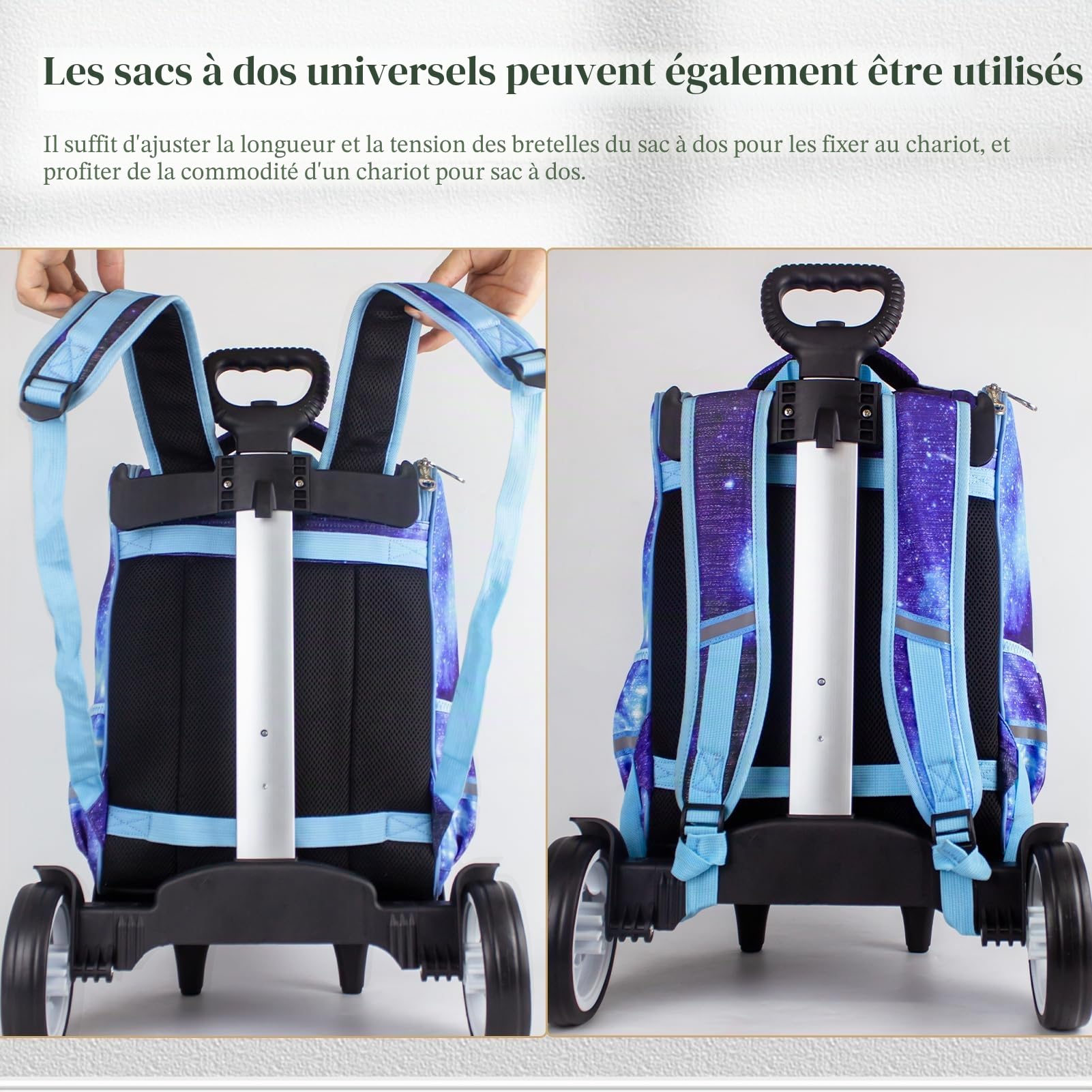 Dos chariot à roulettes silencieuses en alliage d'aluminium pliable avec sangle de bagage pour sacs à dos et chariots