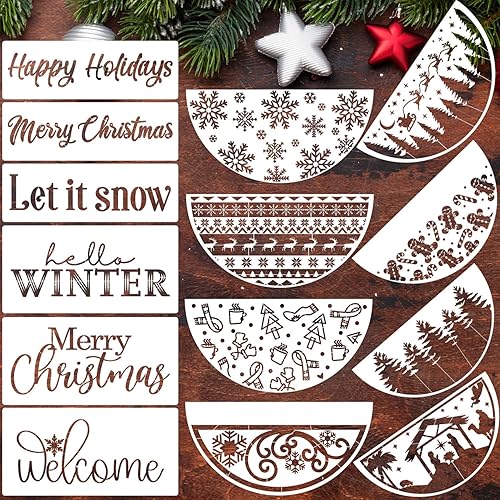 Miniatura 9 de Plantillas navideñas de 12 pulgadas para madera, plantillas redondas de Navidad para pintar plantillas de vacaciones, plantillas de dibujo de Feliz