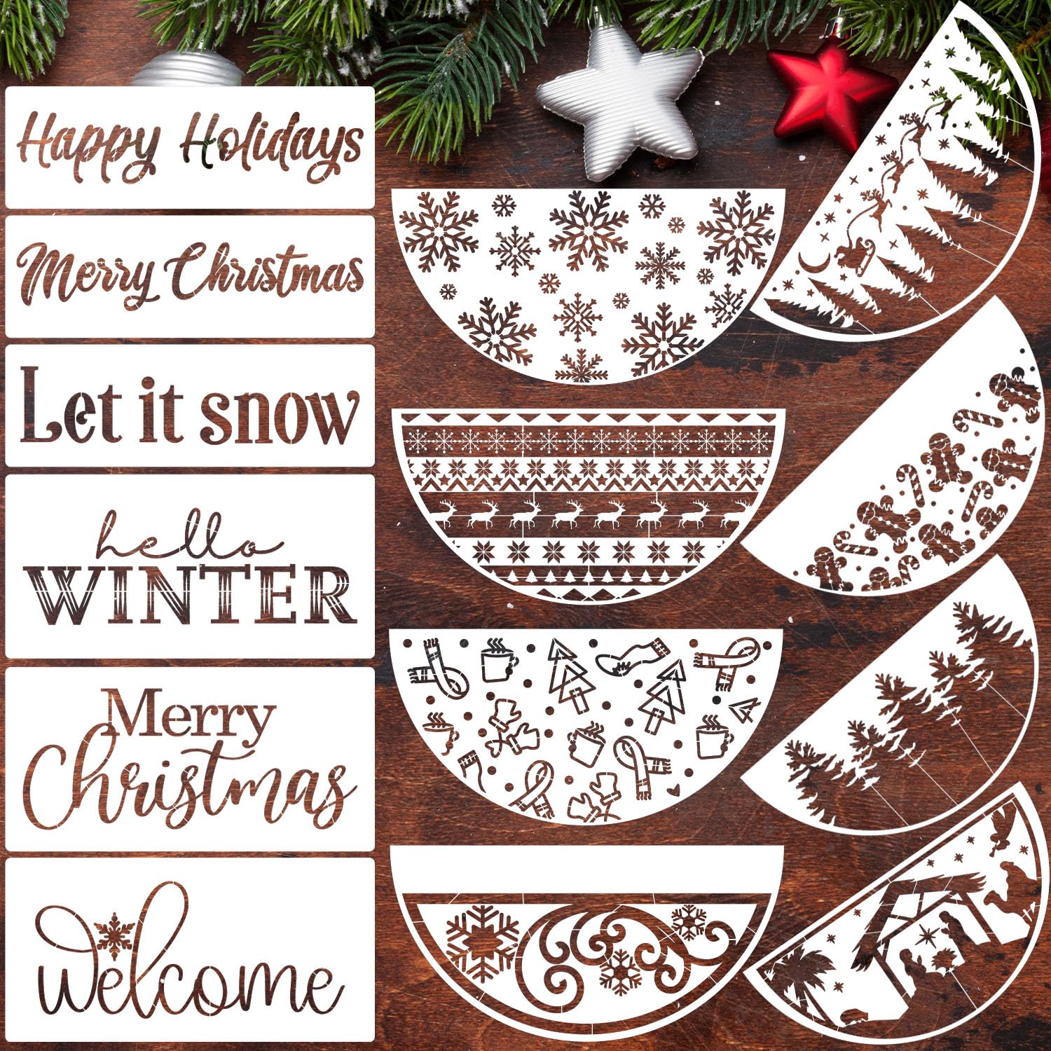 Christmas Stencils for Door Mats 12” Christmas Stencils for Crafts Reusable Christmas Stencil Holiday Drawing Templates for Painting on Wood Doormat