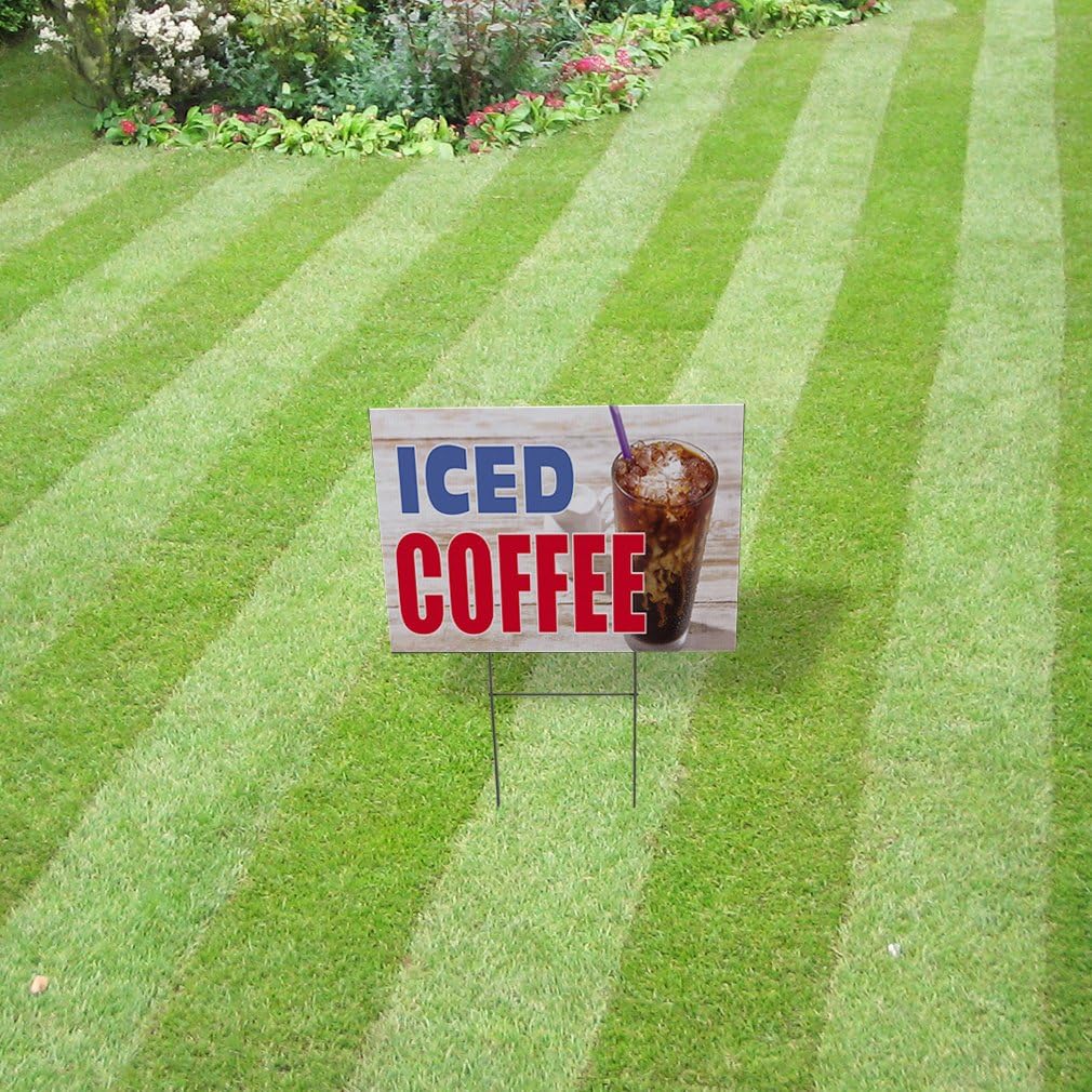 Weatherproof Yard Sign Iced Coffee Outdoor Advertising Printing E White Lawn Garden Shops 18x12 Inches 2 Sides Print