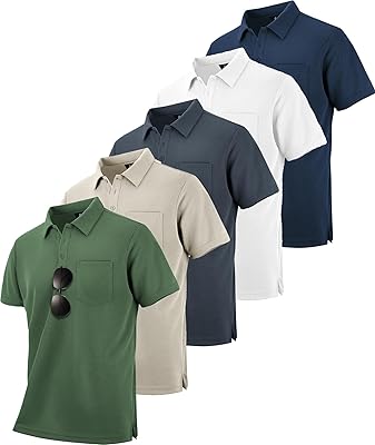 SCODI 5 Pack Mens Pocket Polo Shirts Short Sleeve Multipack Golf Shirt for Men Moisture Wicking Casual Athletic Work T-Shirts