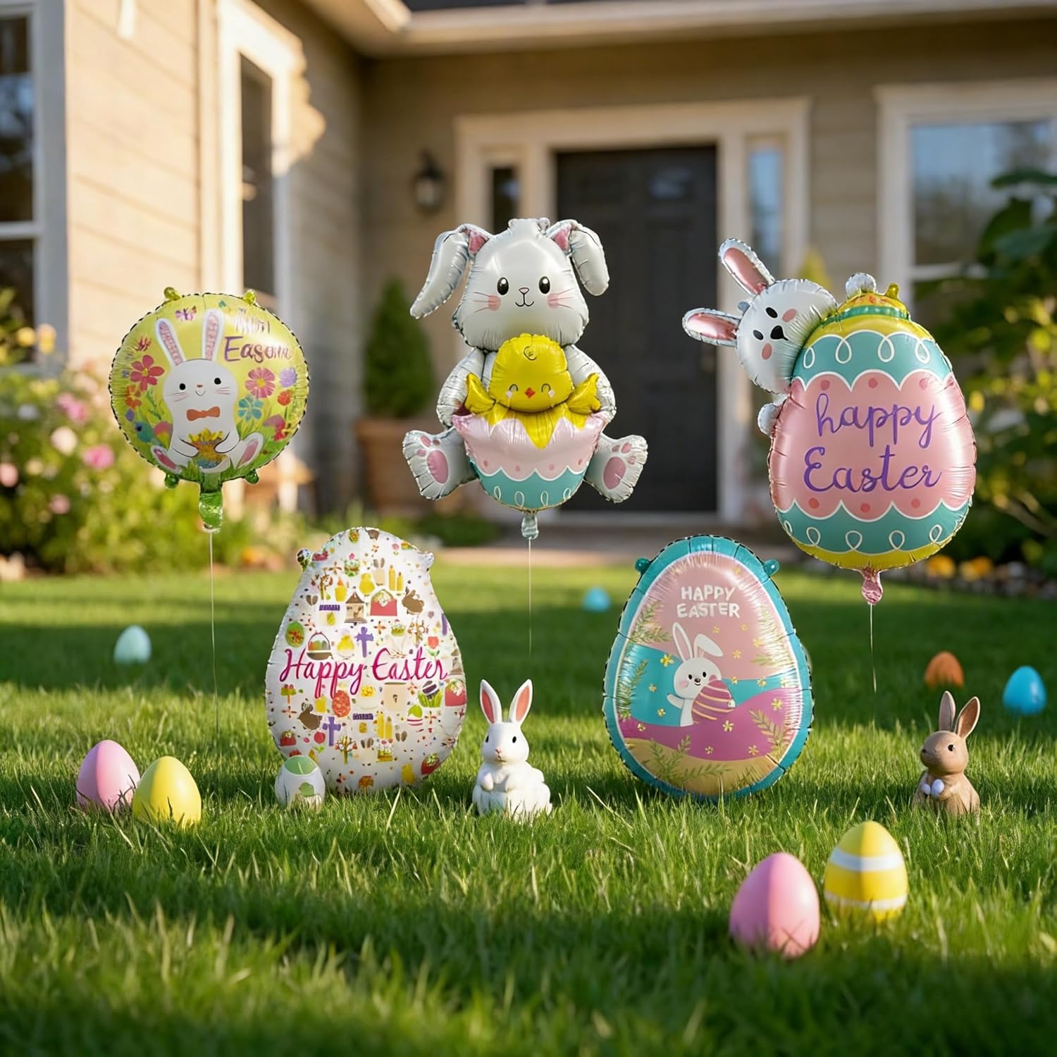 7Pcs Easter Balloons,Easter Party Decorations with Colorful Bunny Chick & Egg Shaped Balloons for Spring, Easter, Birthday, Baby Shower & Egg Hunt Party, Home Indoor Outdoor Display