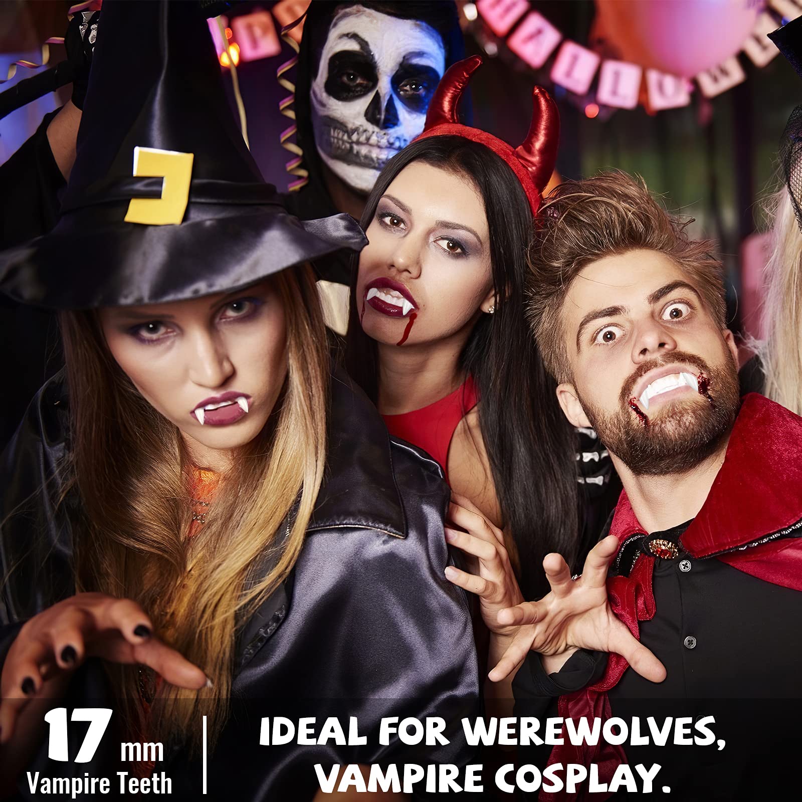 Vampir Zähne Set Halloween - 3 Größen Mit Kleber Für Kostüm Party