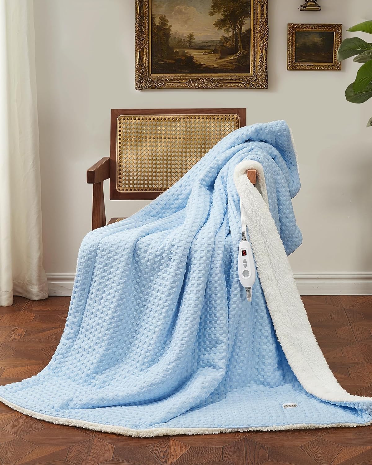 CAROMIO Heated Blanket Twin Size, Waffle Weave Electric Throw Blanket Fast Heating with LCD Controller, 10 Heat Levels & 1-12H Time Settings Auto Off, ETL Certified, Light Blue, 62" x 84" - Image 2