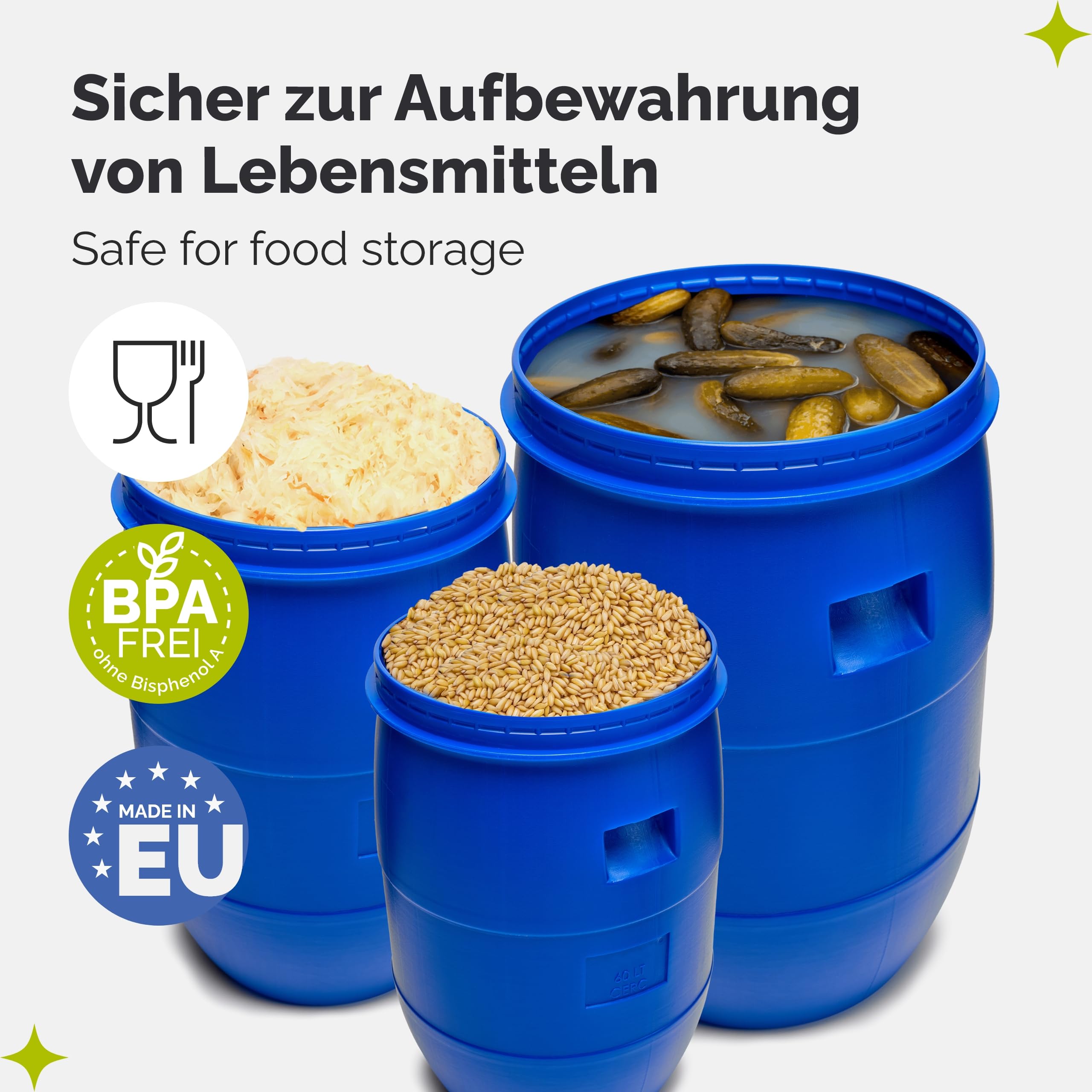 Garronda Set 2X 220 Liter Regentonne mit Deckel Weithalsfass aus HDPE Regenfass für Garten Fass 220l Regenwassertonne Futtertonne Wasserbehälter Universalfass Wasserfass Wassertank GD-0124 Weiß