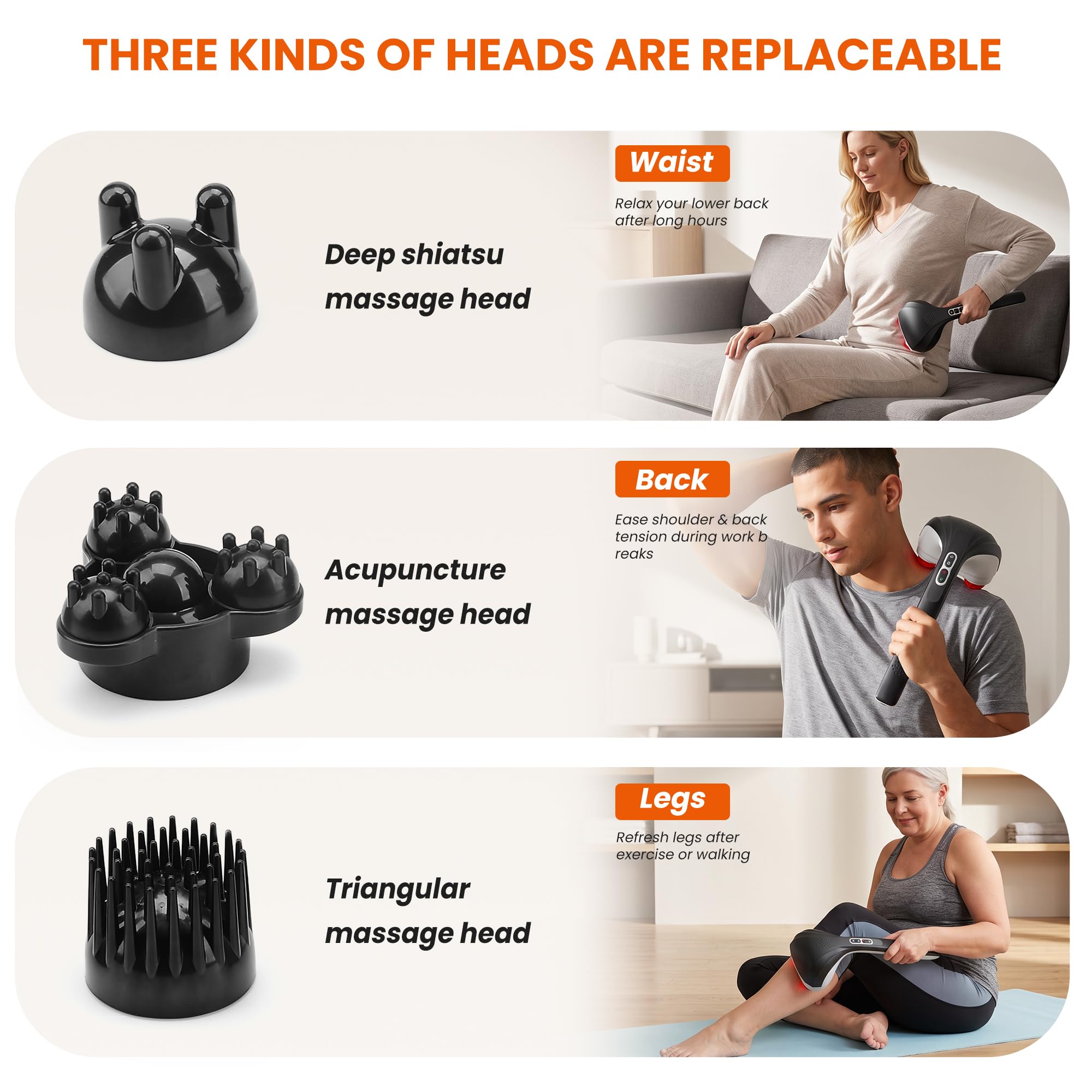 Snailax Masajeador de Mano Eléctrico para Espalda - masaje de percusión inalámbrico recargable con calor para espalda, masajeador portátil para aliviar el dolor, fatiga