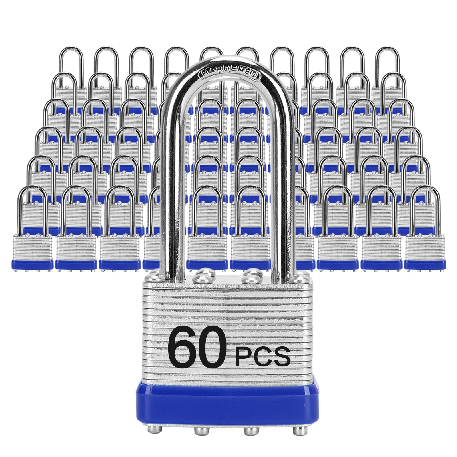 Laminiertes Vorhängeschloss mit Schlüssel (40 mm), gleichschließende Schlösser, blauer Ring, langer Bügel, 60 Stück, Schloss für Fitnessstudio-Schließfächer, Gepäck, Koffer, Gepäck,