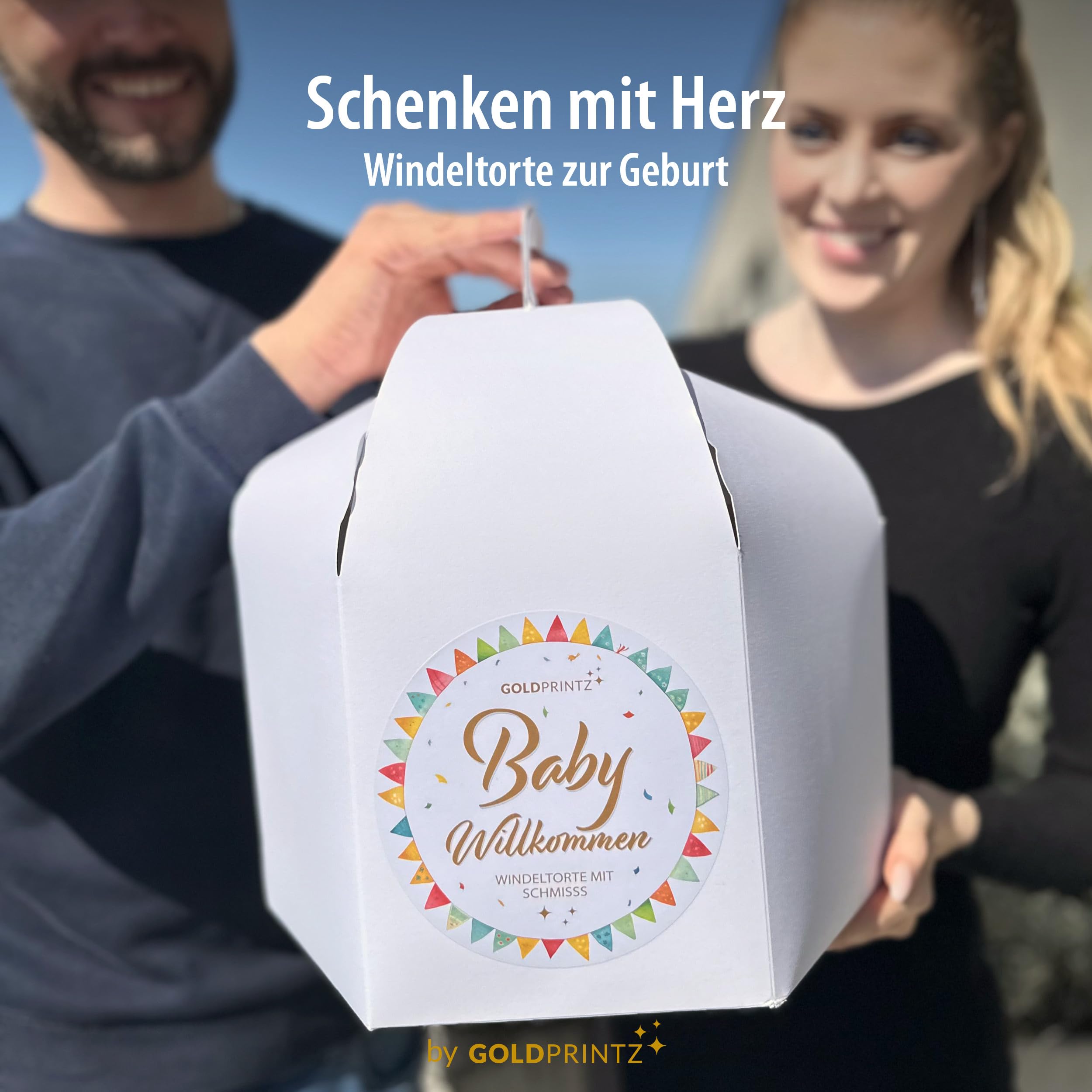 Windeltorte Mädchen und Windeltorte Junge - Einzigartige Baby Windeltorten mit kreativem Wurfspiel am Tortenboden als Geschenk zur Geburt für Baby UND Eltern ausgefallene Geschenke Geburt