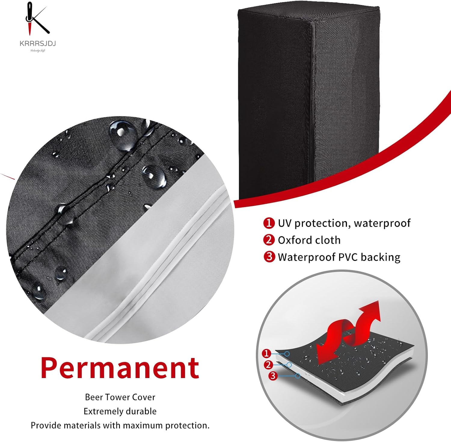 Kegerator Beer Tower Cover, Single or Double Tap Draft Tower Dust Cover, Waterproof, Tear-Resistant, Durable 600D (18*6.5*10, Black)