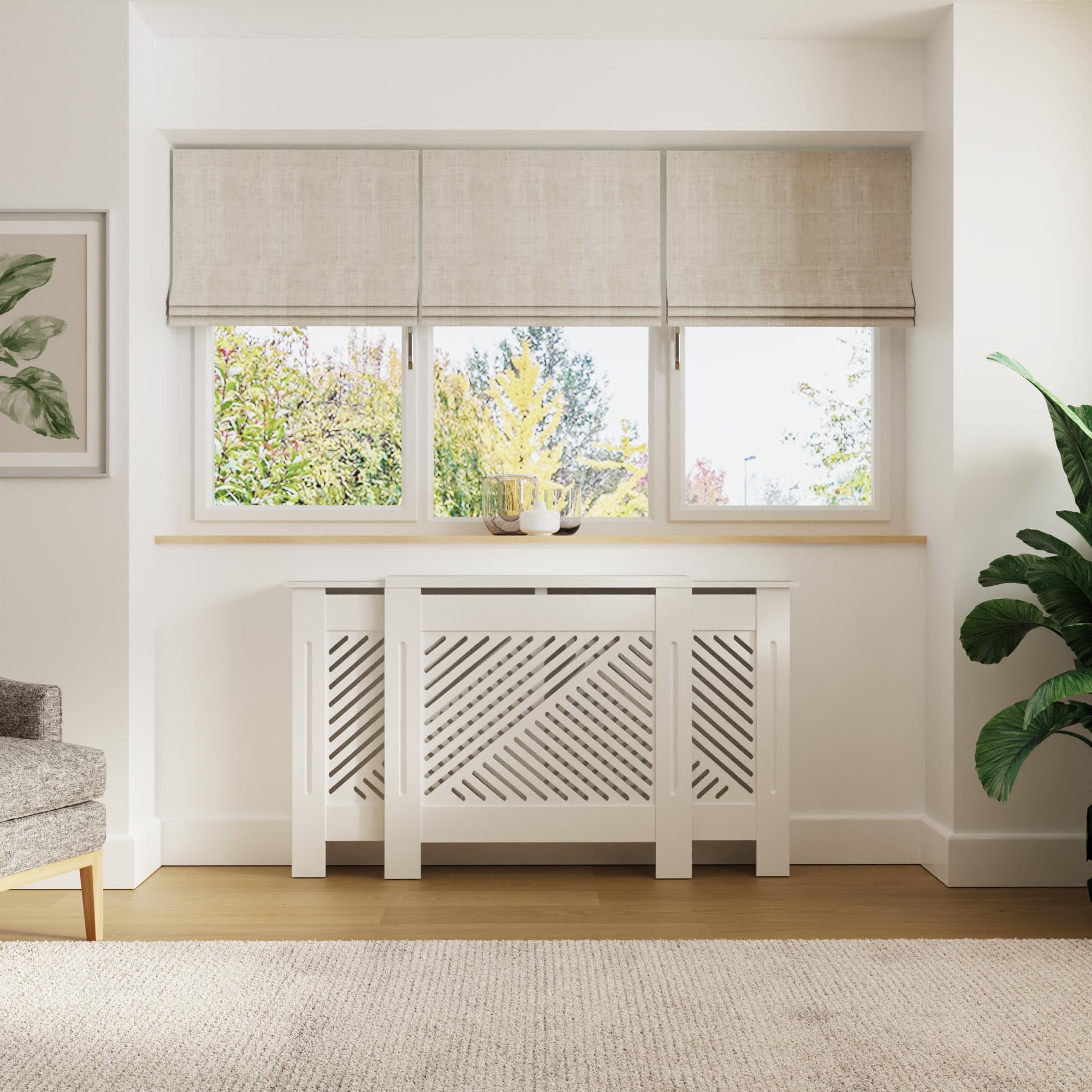 GFW Kobe Chevron White Adjustable Radiator Cover - 130.6-202.6 cm Width - 90 cm Height