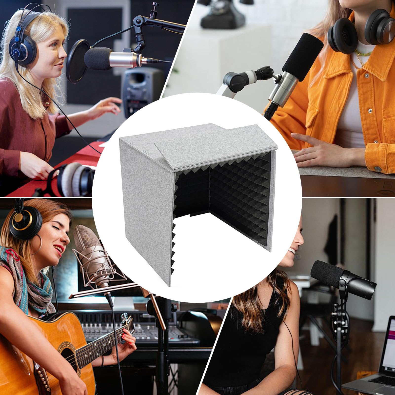 The Studio Podcast Equipment Cabina di canto Vocal Booth Insonorizzazione Recording Equipment Cabina di registrazione portatile pieghevole per studio di registrazione, podcast, 60 x 60 x 60 cm (nero)