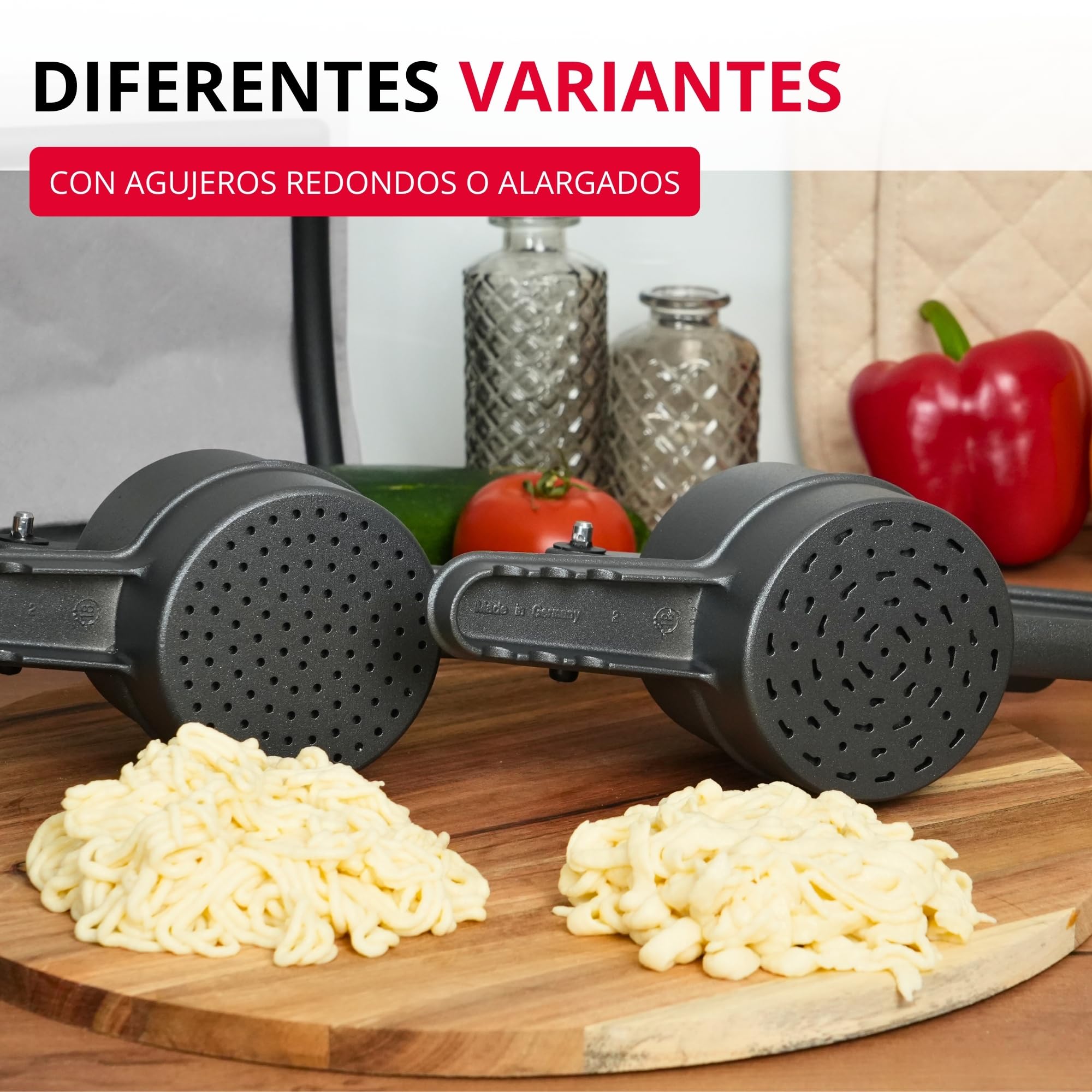 Westmark Prensa para pasta / patatas, Con agujeros redondos, Aluminio fundido a presión, Longitud: 41 cm, Spätzlepress, Antracita, 6110226Z
