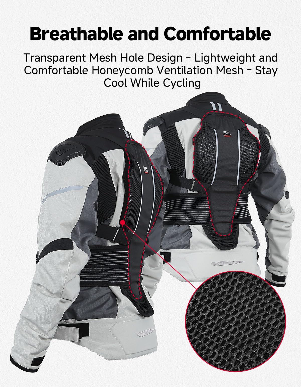 KEMIMOTO Paraschiena Moto CE, Protezioni Moto Rimovibili con Spina Dorsale, Protezione Schiena Motociclo Traspirante con Distanziale ESA per Unisex Adulto