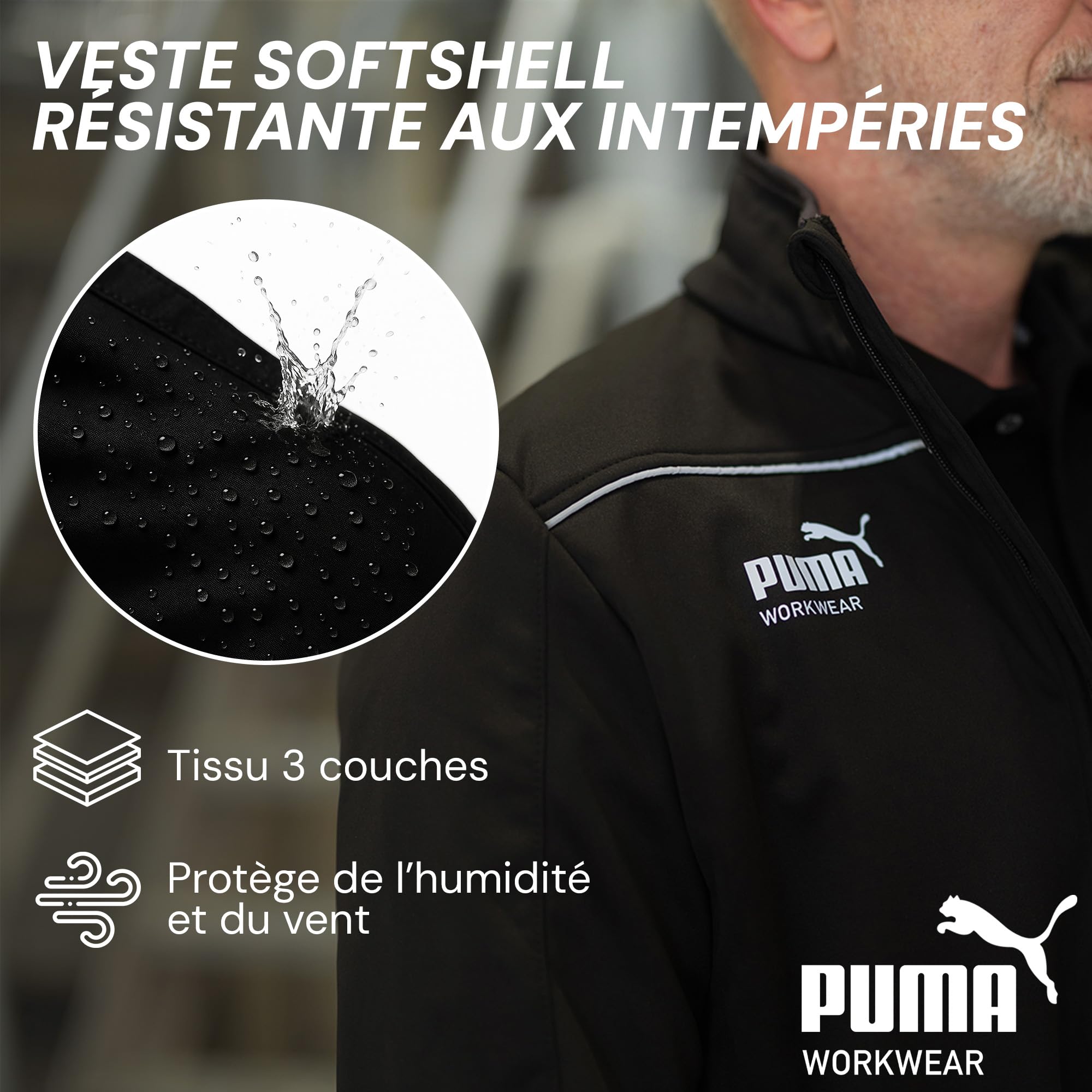 PUMA WORK WEAR Veste de travail de qualité supérieure - Veste softshell en tissu robuste et réflecteurs