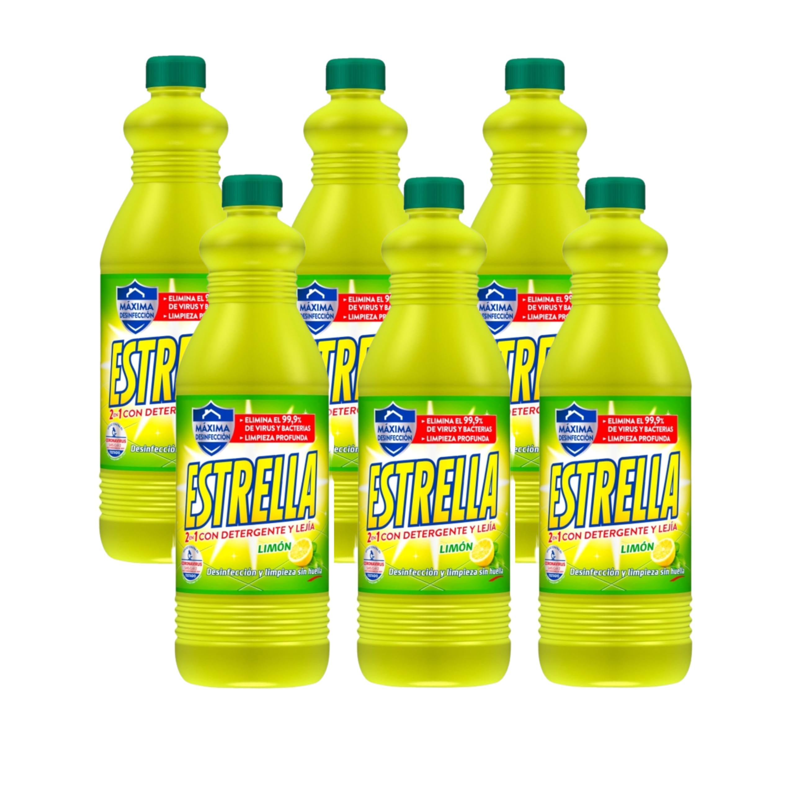PoliChollo Estrella Detergente y Lejía con Aroma a Limón 1430 ml Pack de 6 Limpieza Profunda