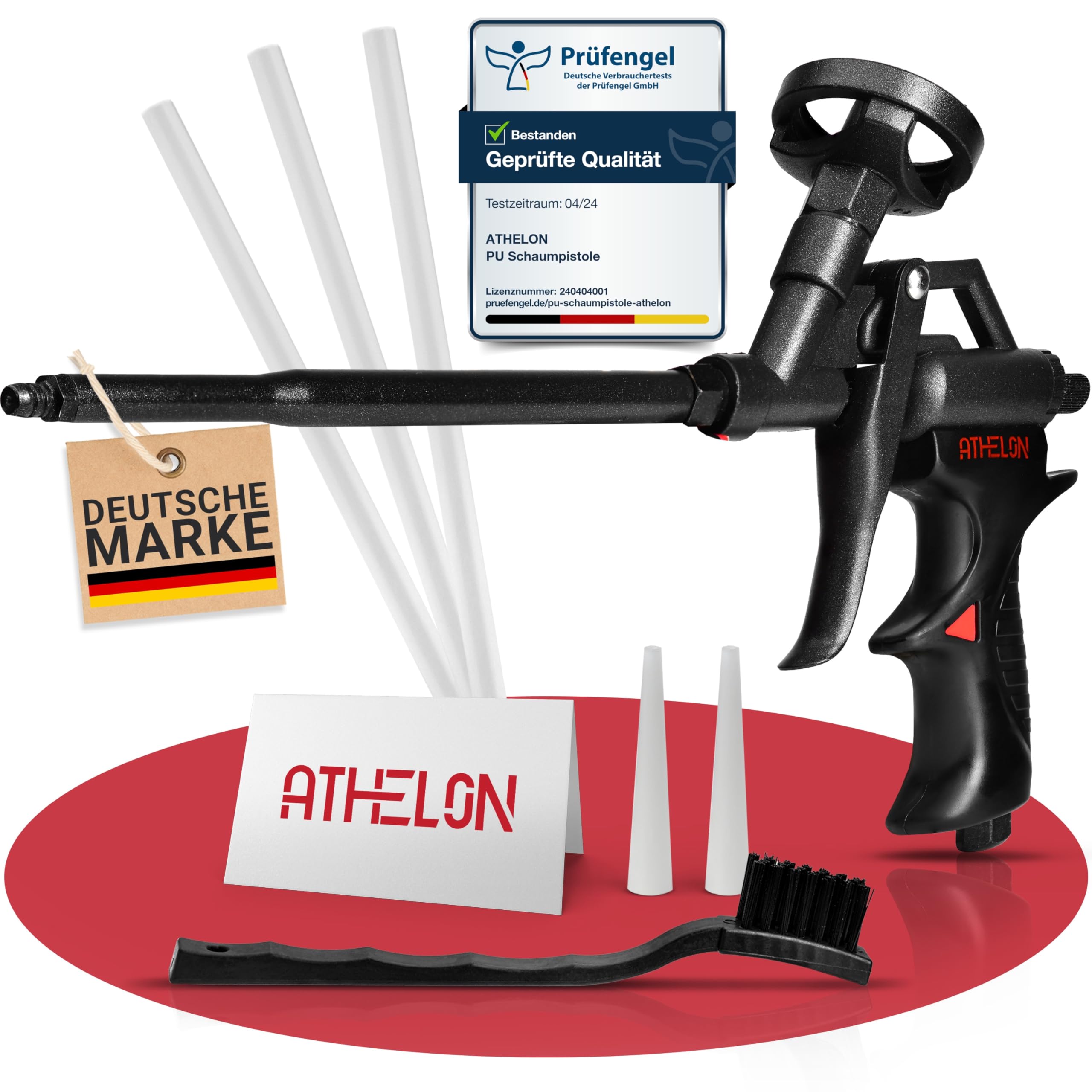 ATHELON® Pistola in schiuma PU – Pistola ergonomica in schiuma con rivestimento in teflon, valvola di dosaggio fine e inserti per un'applicazione precisa e semplice di schiuma di costruzione e schiuma