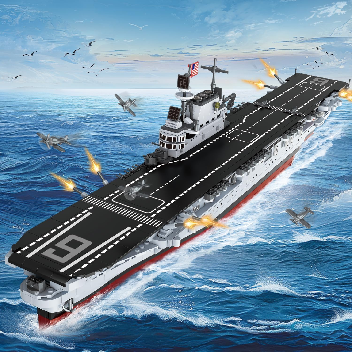 Military Series World War II Battleship Building Kit, 1883 Pieces World Class USS CV-6 Enterprise Compatible with Lego Army Set for Adults WW2, Toy Gift Boat Building Block Kids 8-12 Model Home Decor