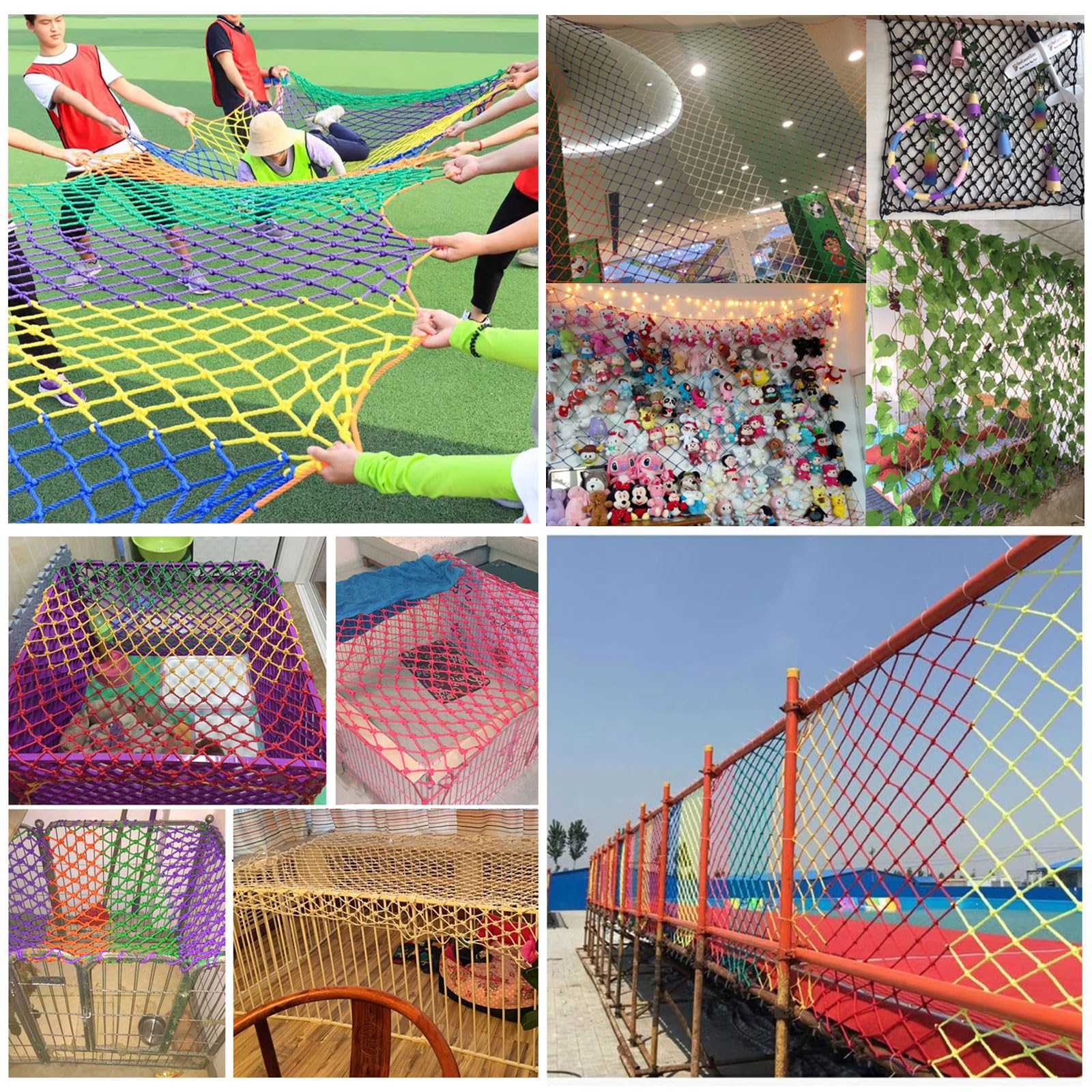 Universal Schutznetz Sicherheitsnetz für Kinder, Nylon Treppenschutznetz Balkon Katzennetz Seilnetz Gartenzaunnetz Dekoratives Innen Und Außen(Size:2 * 2m(7 * 7ft),Color:Bunt)