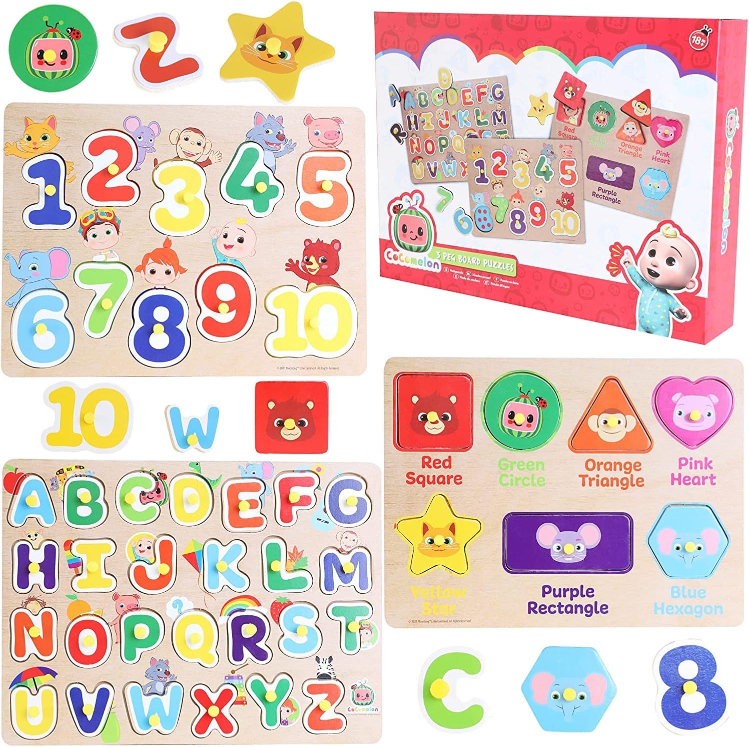 Toyland® Pack of 3 Wooden Peg Board Puzzles Children’s