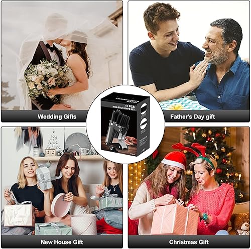 Miniatura 6 de Numola Juego de cuchillos de cocina de 17 piezas con bloque y afilador, juego de cuchillos de chef ultra afilados de acero inoxidable antiadherente,