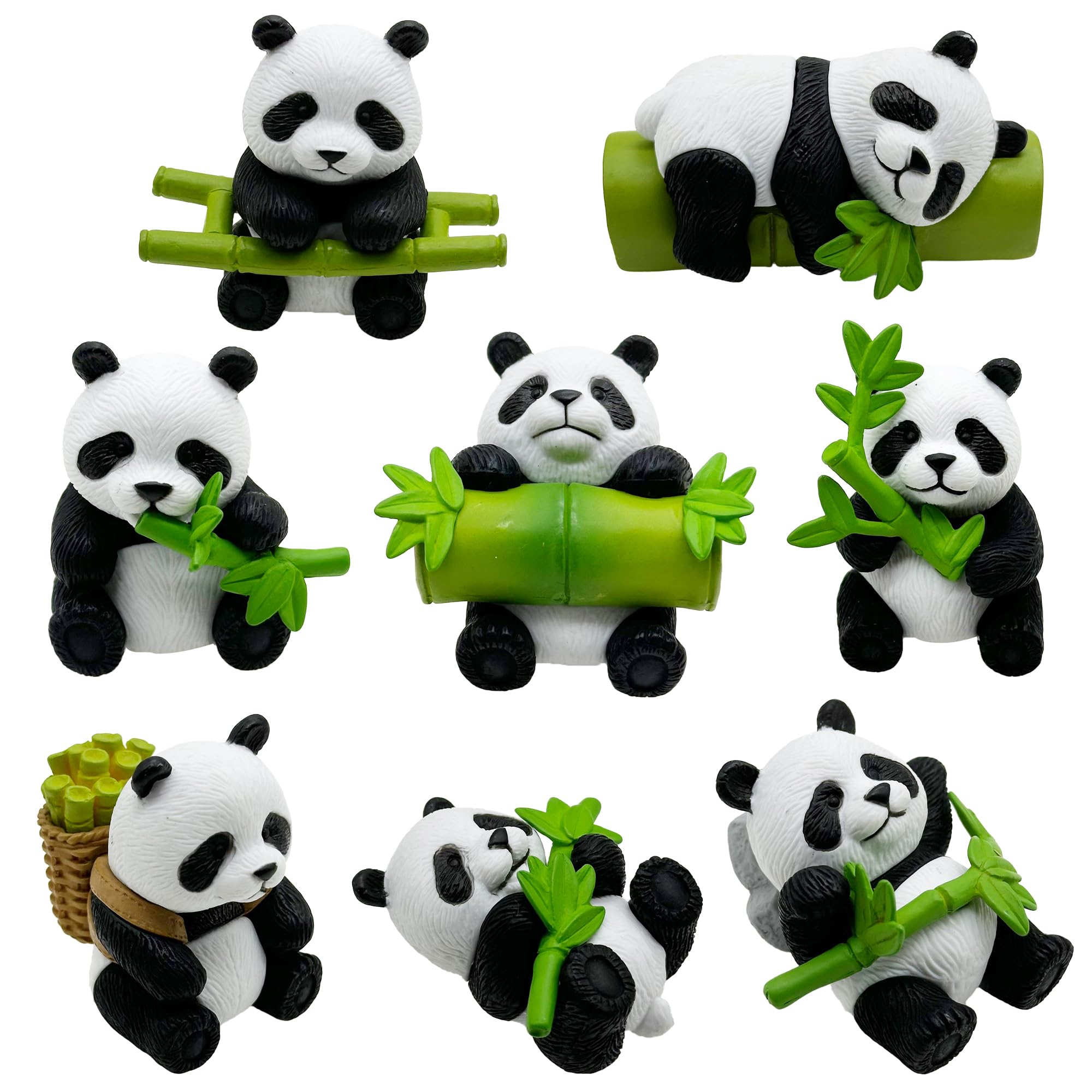 Cayway 8 PCS Mini Panda Set, Panda Bamboo Toys Miniature Decor Fairy Garden Animals for Plant Pots Bonsai Craft, Micro Landscaping Decoration — image 1
