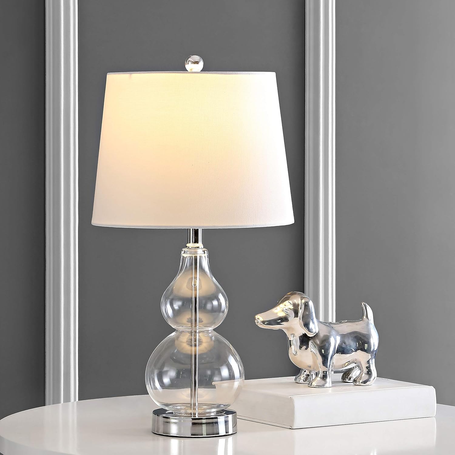 SAFAVIEH Lighting Collection Brisor Clear/ Chrome Double Gourd 22-inch Bedroom Living Room Home Office Desk Nightstand Table Lamp Set of 2 (LED Bulbs Included)