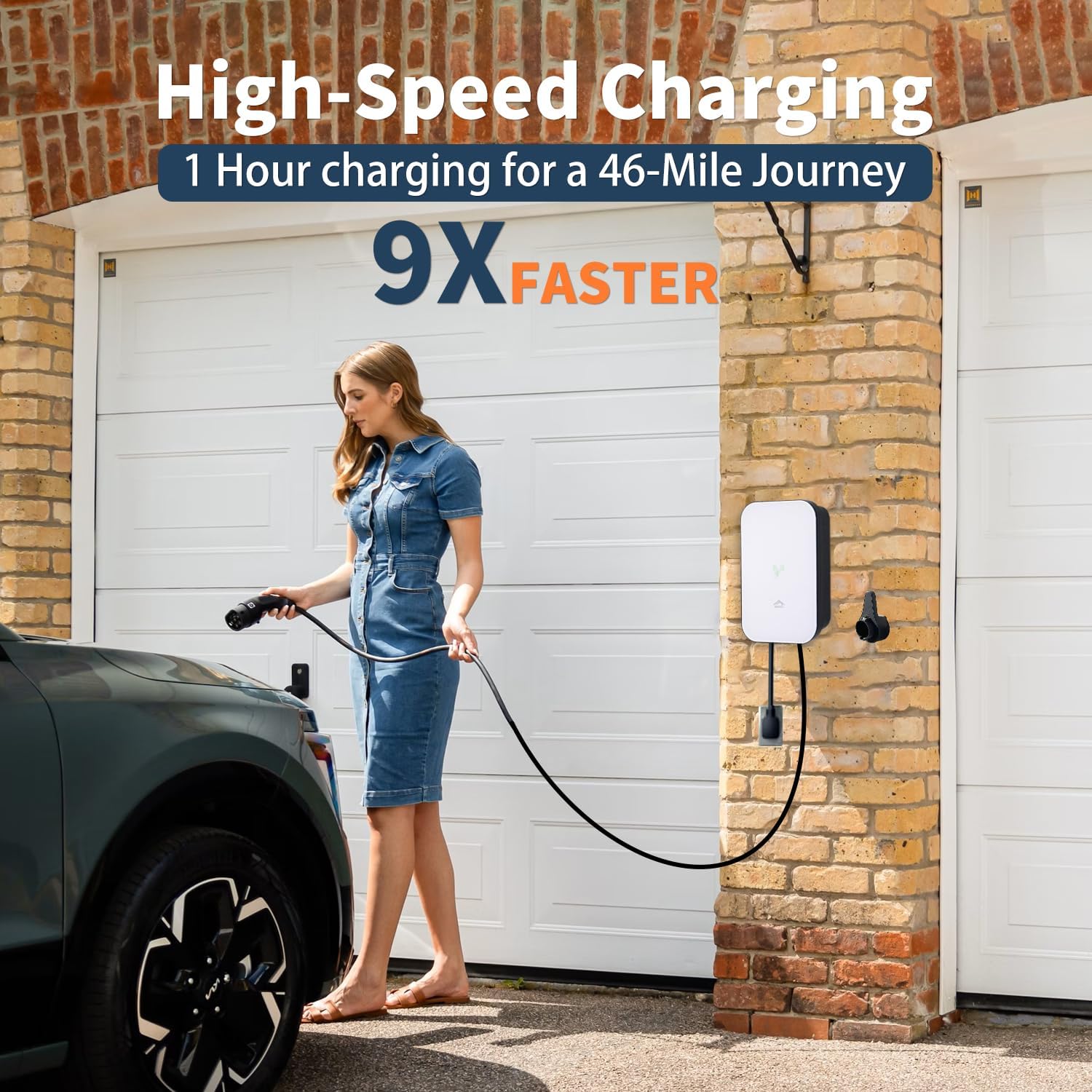 Level 2 EV Charger, 48 Amp & 240V EV Charger Level 2, NEMA 14-50 Plug, Metal Case Enclosure, Indoor/Outdoor, Tesla Adapter EV Level 2 Charger, 2.4GWiFi/RFID/App Level 2 EV Charger 25' Cord