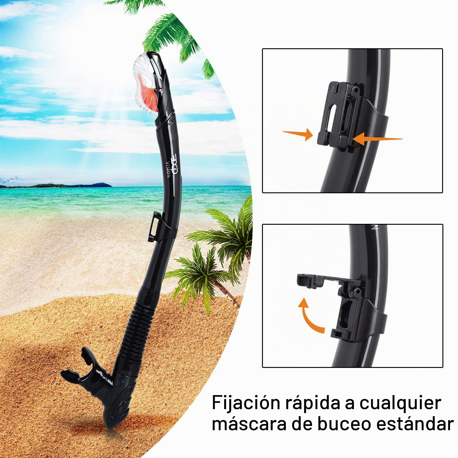 Conjunto de Tubo Seco, Máscara de Buceo Pano de 3 Ventanas, Gafas de Buceo y Tubo Antiempañamiento, Equipo Profesional de Máscara de Buceo con Tubo para Adultos (A-Negro)