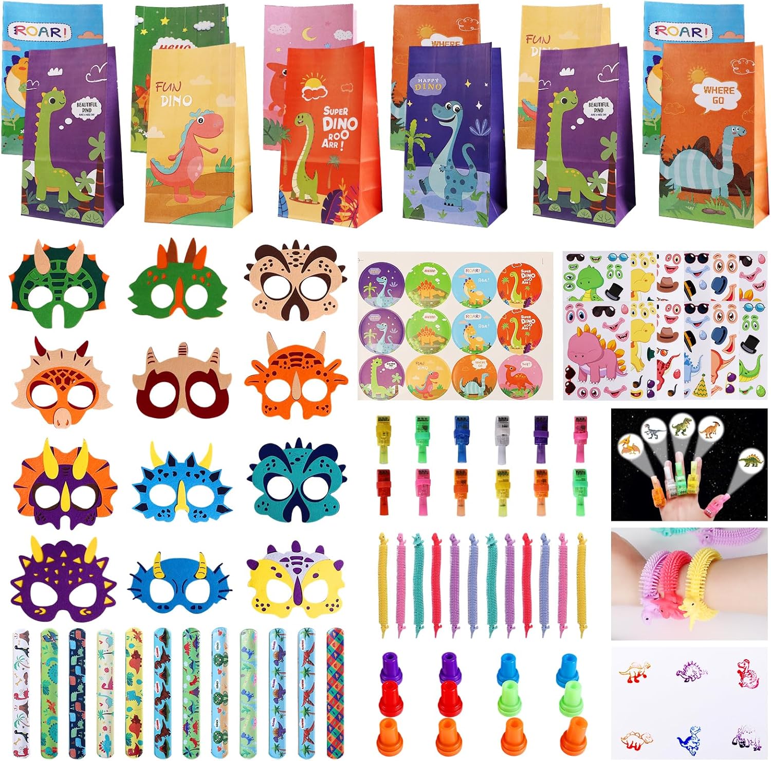 Rotel Dinosaur Party Favors 12 Kids Set,Return Gifts for Dinosaur Birthday Party Supplies,Goodie Bags & Game Prizes for Kids,Dino Themed Parties Decorations Gifts,School Classroom Rewards Toys